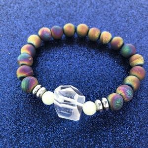 Frosted Rainbow Agate Druzy Beaded Glowie Bracelet
